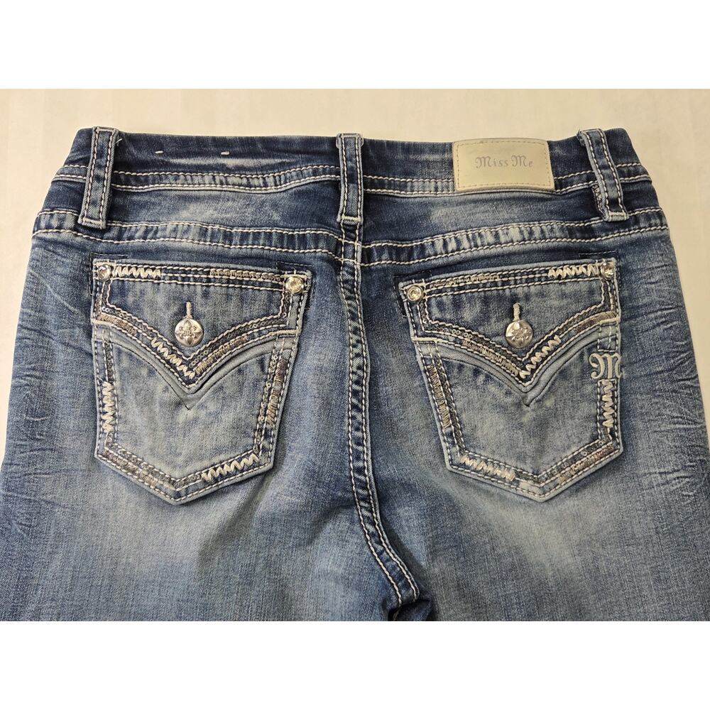 Miss Me Bootcut Jeans Size 30 Thick Stitch Fading Distressed Y2K Boho Western - Picture 5 of 12